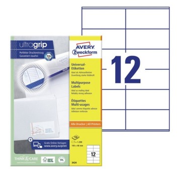 Etykiety uniwersalne ULTRAGRIP papierowe AVERY ZWECKFORM 105 x 48mm kol. biały 1200 szt. [3424]