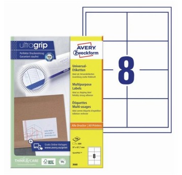 Etykiety uniwersalne ULTRAGRIP papierowe AVERY ZWECKFORM 97 x 67,7mm kol. biały 800 szt. [3660]