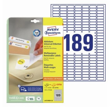 Etykiety uniwersalne usuwalne papierowe AVERY ZWECKFORM 25,4 x 10mm kol. biały 5670 szt. [L4731REV-25]