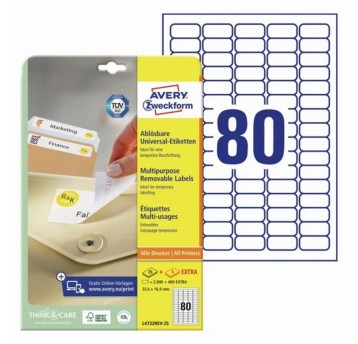 Etykiety uniwersalne usuwalne papierowe AVERY ZWECKFORM 35,6 x 16,9mm kol. biały 2400 szt. [L4732REV-25]