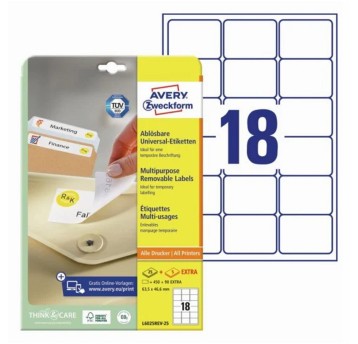 Etykiety uniwersalne usuwalne papierowe AVERY ZWECKFORM 63,5 x 46,6mm kol. biały 540 szt. [L6025REV-25]