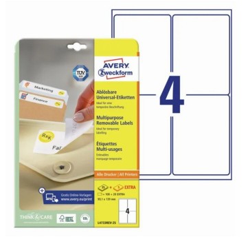 Etykiety uniwersalne usuwalne papierowe AVERY ZWECKFORM 99,1 x 139mm kol. biały 120 szt. [L4733REV-25]