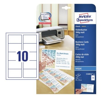 Etykiety wizytówki papierowe matowe AVERY ZWECKFORM 85 x 54mm kol. biały 250 szt. [C32014-25]