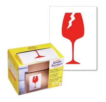 Etykiety wysyłkowe papierowe AVERY ZWECKFORM 74 x 100mm kol. czerwony 200 szt. Ostrożnie szkło [7251]