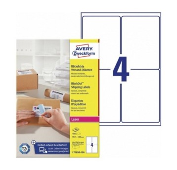 Etykiety wysyłkowe papierowe AVERY ZWECKFORM BlockOut 99,1 x 139mm kol. biały 400 szt. kryjące [L7169B-100]