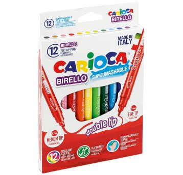 Flamastry dwustronne CARIOCA BIRELLO 41457 końcówka okrągła 2mm / 4mm kpl. 12 kol. [160-1463]