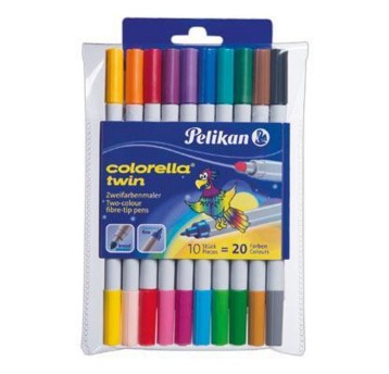 Flamastry dwustronne PELIKAN COLORELLA Twin C304 końcówka okrągła 1mm / 2mm kpl. 10 kol. etui [949511]
