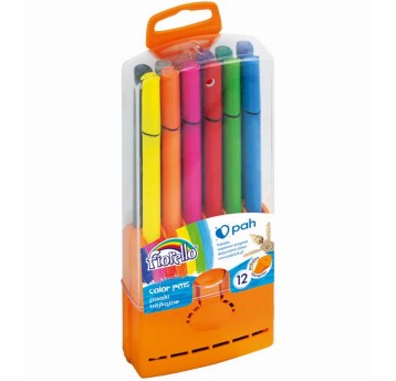 Flamastry trójkątne FIORELLO GR-290 2mm kpl. 12 kol. rozkładane plastikowe pudełko [160-1980]