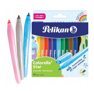 Flamastry wymazywalne PELIKAN COLORELLA C302 końcówka okrągła 0,6mm kpl. 12 kol. etui - blister [100435922]