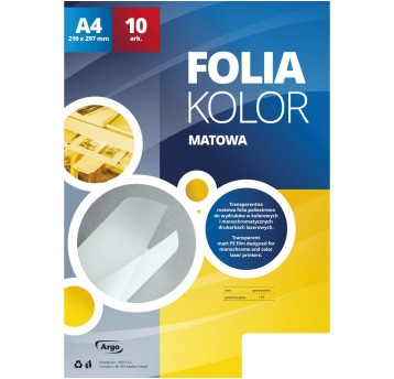 Folia do drukarek laserowych A4 ARGO KOLOR kol. przezroczysty 115mic matowa 10 arkuszy [413035]