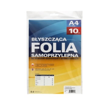 Folia do drukarek laserowych i atramentowych samoprzylepna A4 ARGO kol. przezroczysty błyszcząca 10 arkuszy [434020]