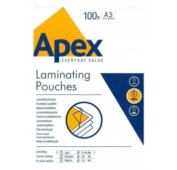 Folia do laminowania błyszcząca A3 75mic 100 arkuszy APEX by Fellowes [6001901]