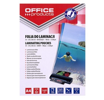 Folia do laminowania błyszcząca A4 80mic 100 arkuszy OFFICE PRODUCTS [20325415-90]