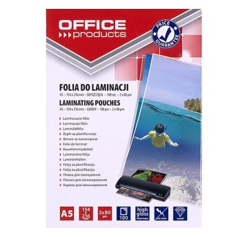 Folia do laminowania błyszcząca A5 80mic 100 arkuszy OFFICE PRODUCTS [20325215-90]