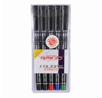 Foliopis do CD/DVD permanentny RYSTOR OHP końcówka F 0,6mm kpl. 4 kol. czerwony, zielony, niebieski + 2 x czarny [437-528-5]