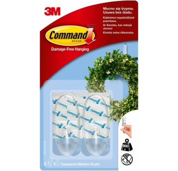 Haczyk samoprzylepny 3M COMMAND [17091CLR PL] kol. przezroczysty 2 haczyki + 4 średnie paski [UU007826967]