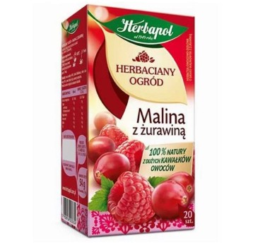 Herbata ekspresowa owocowa HERBAPOL HERBACIANY OGRÓD Malina z żurawiną (malina, żurawina) torebka bez zawieszki 20 szt.