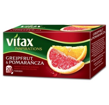 Herbata ekspresowa owocowa VITAX INSPIRACJE Grejpfrut & Pomarańcza (grejpfrut, pomarańcza) torebka z zawieszką 20 szt.