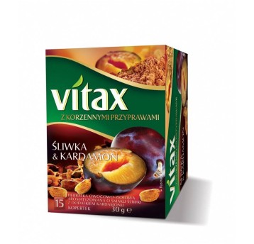 Herbata ekspresowa owocowa VITAX Z KORZENNYMI PRZYPRAWAMI Śliwka & Kardamon (śliwka, kardamon) torebka koperta 15 szt.