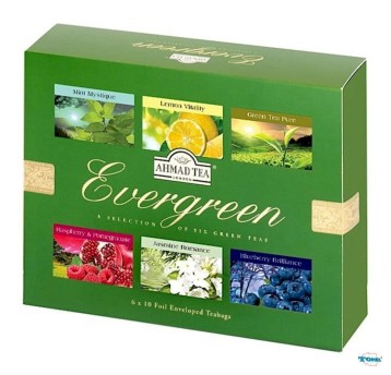 Herbata ekspresowa zielona AHMAD Evergreen (mięta, owoce) torebka koperta ( mix 6 x 10 ) 60 szt.