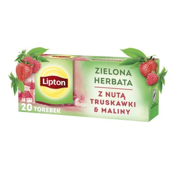 Herbata ekspresowa zielona LIPTON z nutą truskawki i maliny (truskawka, malina) torebka z zawieszką 20 szt.