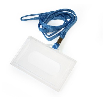 Identyfikator do kart ARGO 56 x 90mm z taśmą poziomy kol. przezroczysty uchwyt niebieski [601033]