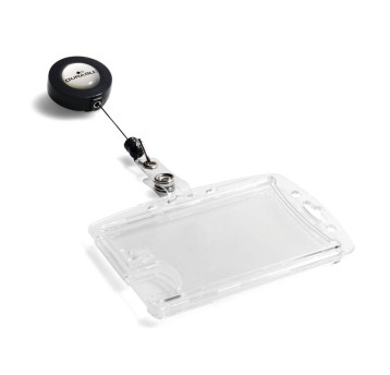 Identyfikator do kart DURABLE 54 x 85mm z mechanizmem ściągającym poziomy/pionowy kol. przezroczysty na 2 karty uchwyt czarny 10 szt. [822419]