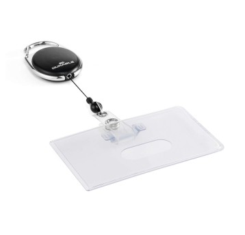 Identyfikator do kart DURABLE Jojo Style 54 x 87mm z mechanizmem ściągającym poziomy kol. przezroczysty uchwyt czarny [890701]