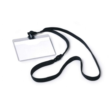 Identyfikator imienny DURABLE 60 x 90mm z taśmą poziomy kol. przezroczysty uchwyt czarny [813901]