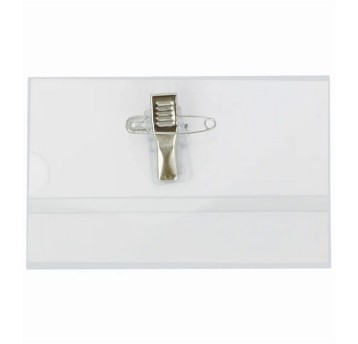 Identyfikator uniwersalny GRAND GR-50 55 x 90mm z klipsem i agrafką poziomy kol. przezroczysty kartonik do opisu [130-1063]