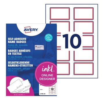 Identyfikatory imienne usuwalne sztuczny jedwab AVERY ZWECKFORM 80 x 50mm kol. biały 200 szt. czerwona ramka [L4786-20]