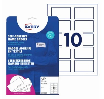 Identyfikatory imienne usuwalne sztuczny jedwab błyszczące AVERY ZWECKFORM 80 x 50mm kol. biały 200 szt. samoprzylepne do drukarki laserowej [L4785-20]