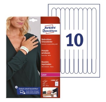 Identyfikatory opaski na nadgarstki poliestrowe AVERY ZWECKFORM 265 x 18mm kol. biały 100 szt. [L4000-10]