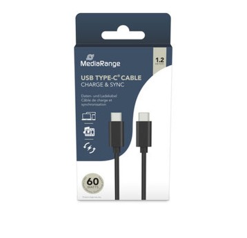 Kabel połączeniowy USB-C(M) / USB-C(M) 1,2m MEDIARANGE kol. czarny 60W max, 5 Gbps [MRCS213]