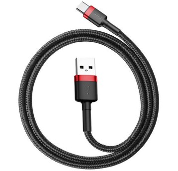 Kabel połączeniowy USB-C(M) / USB-C(M) 1m BASEUS kol. czarno-czerwony Quick Charge 3.0, oplot nylonowy [CATKLF-G91]