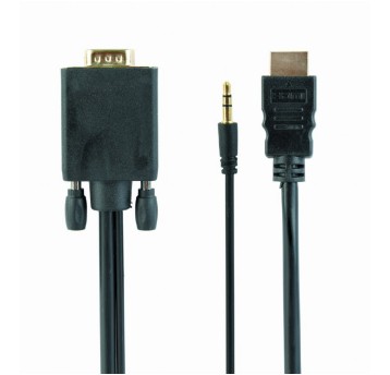 Kabel sygnałowy HDMI(M) / VGA(F) 1,8m GEMBIRD kol. czarny z gniazdem mini jack [A-HDMI-VGA-03-6]