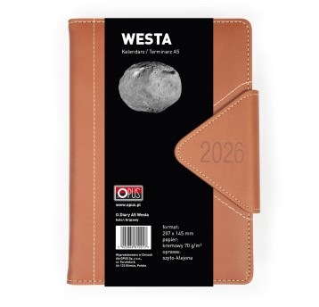 Kalendarz 2026 książkowy A5 dzienny registry drukowane na magnes OPUS Westa kol. brązowy [O.Diary Westa]