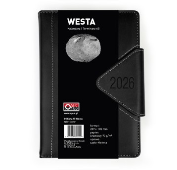 Kalendarz 2026 książkowy A5 dzienny registry drukowane na magnes OPUS Westa kol. czarny [O.Diary Westa]