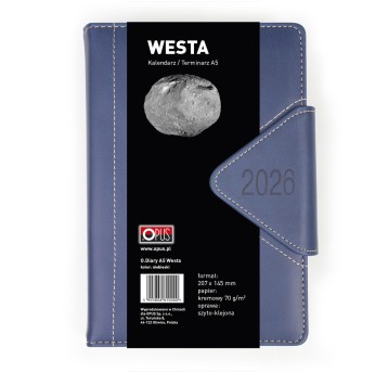 Kalendarz 2026 książkowy A5 dzienny registry drukowane na magnes OPUS Westa kol. niebieski [O.Diary Westa]