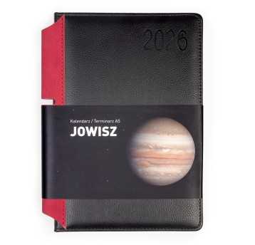 Kalendarz 2026 książkowy A5 dzienny registry drukowane OPUS Jowisz kol. czarno-czerwony [O.Diary Jowisz]