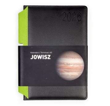 Kalendarz 2026 książkowy A5 dzienny registry drukowane OPUS Jowisz kol. czarno-zielony [O.Diary Jowisz]