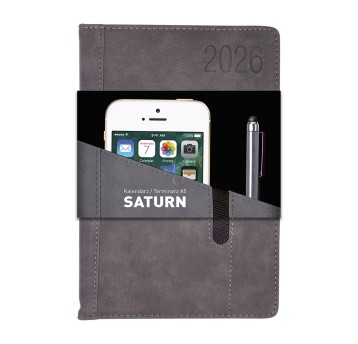 Kalendarz 2026 książkowy A5 dzienny registry drukowane OPUS Saturn kol. czarny [O.Diary Saturn]