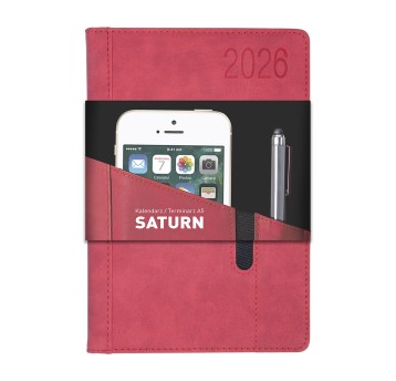 Kalendarz 2026 książkowy A5 dzienny registry drukowane OPUS Saturn kol. czerwony [O.Diary Saturn]