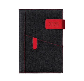 Kalendarz 2026 książkowy A5 dzienny registry drukowane z gumką JOTAN praktyczny kol. czarno-czerwony [KP152]