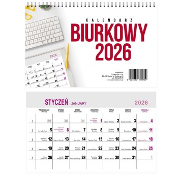 Kalendarz 2026 na biurko miesięczny O-PRESS stojący na spirali