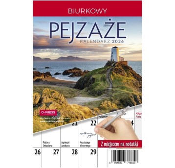 Kalendarz 2026 na biurko miesięczny O-PRESS stojący na spirali z pejzażami