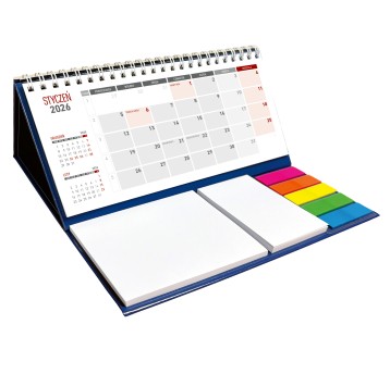 Kalendarz 2026 na biurko miesięczny WOKÓŁ NAS z notesem i zakładkami kol. granatowy na spirali [KB054B]