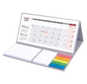 Kalendarz 2026 na biurko miesięczny WOKÓŁ NAS z notesem i zakładkami kol. szary [KB064B]