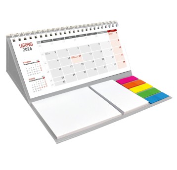 Kalendarz 2026 na biurko miesięczny WOKÓŁ NAS z notesem i zakładkami kol. szary na spirali [KB054B]
