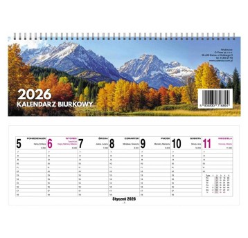 Kalendarz 2026 na biurko poziomy O-PRESS stojący na spirali